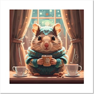 Cute Cozy hamster having coffee Posters and Art